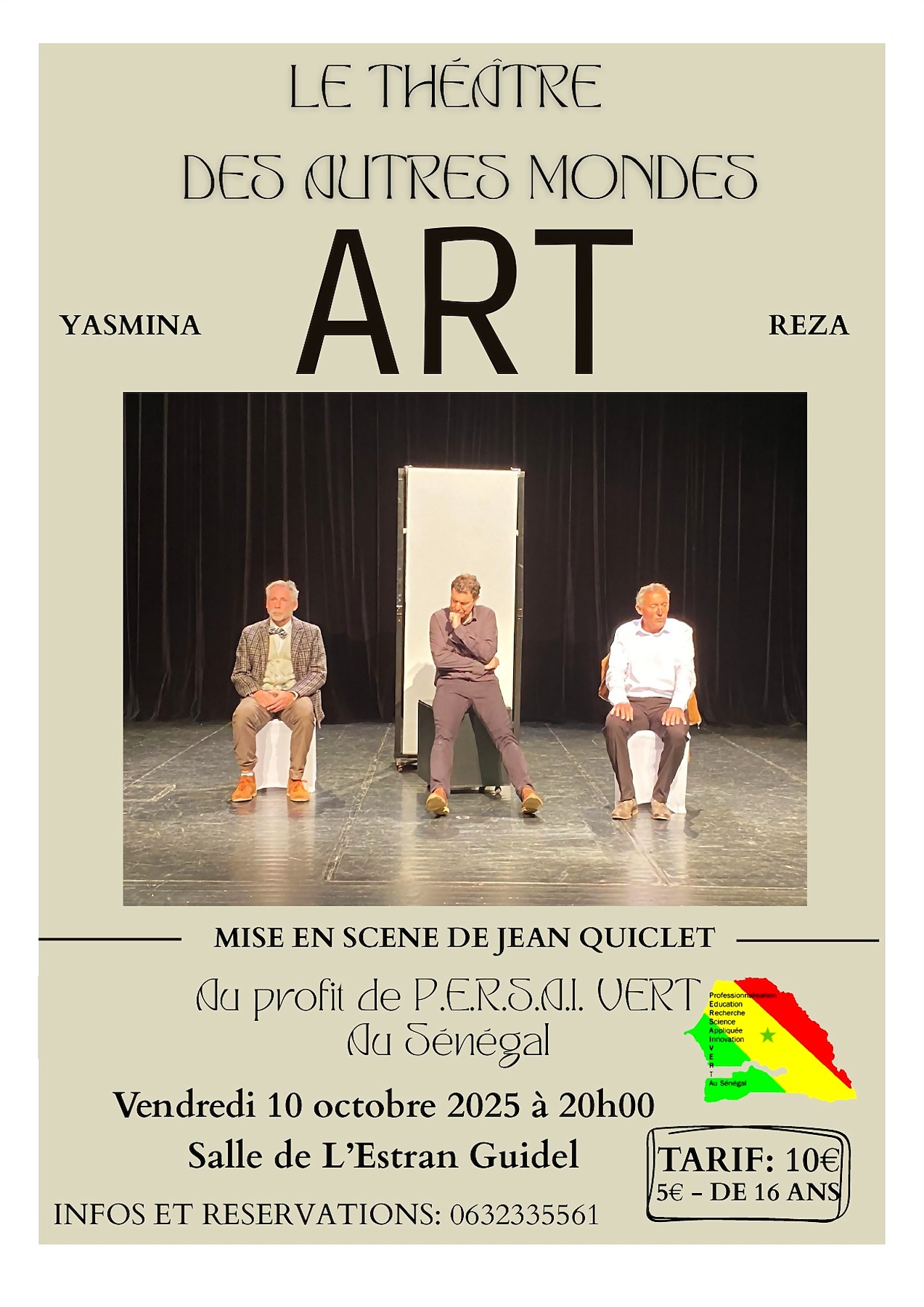 Affiche de la representation d'Art le 10 octobre 2025 a la salle de L'Estran