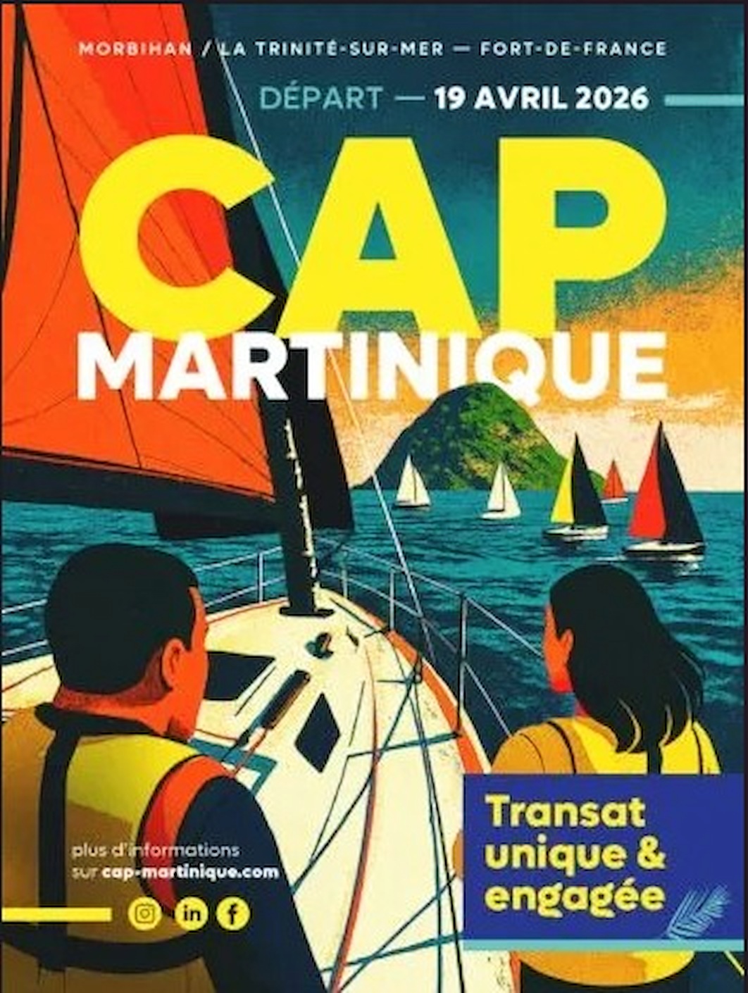 Affiche officielle de la Cap Martinique 2026, depart le 19 avril de La Trinite-sur-Mer